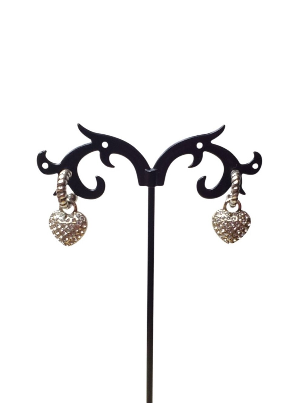 Vtg. Retired Heart Drop Hoop Post Earrings